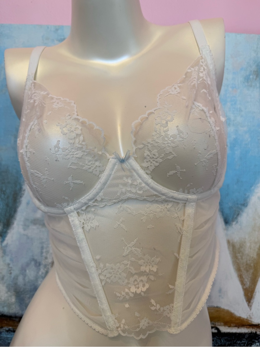 Adore Me Ivory Lace Longline Bra
